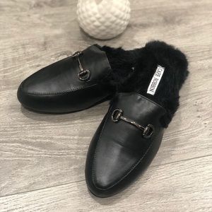 Furry Faux Leather Slides
